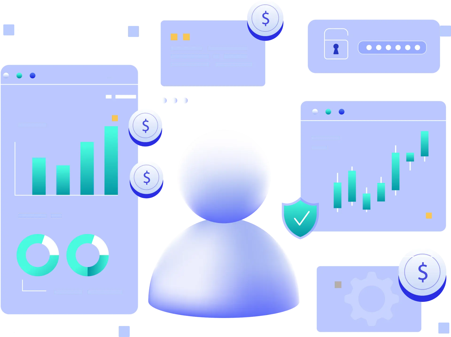 Professional services banner with IT consultant icon, graphs, charts, and dollar symbols, representing skilled IT support delivering business value from day one.