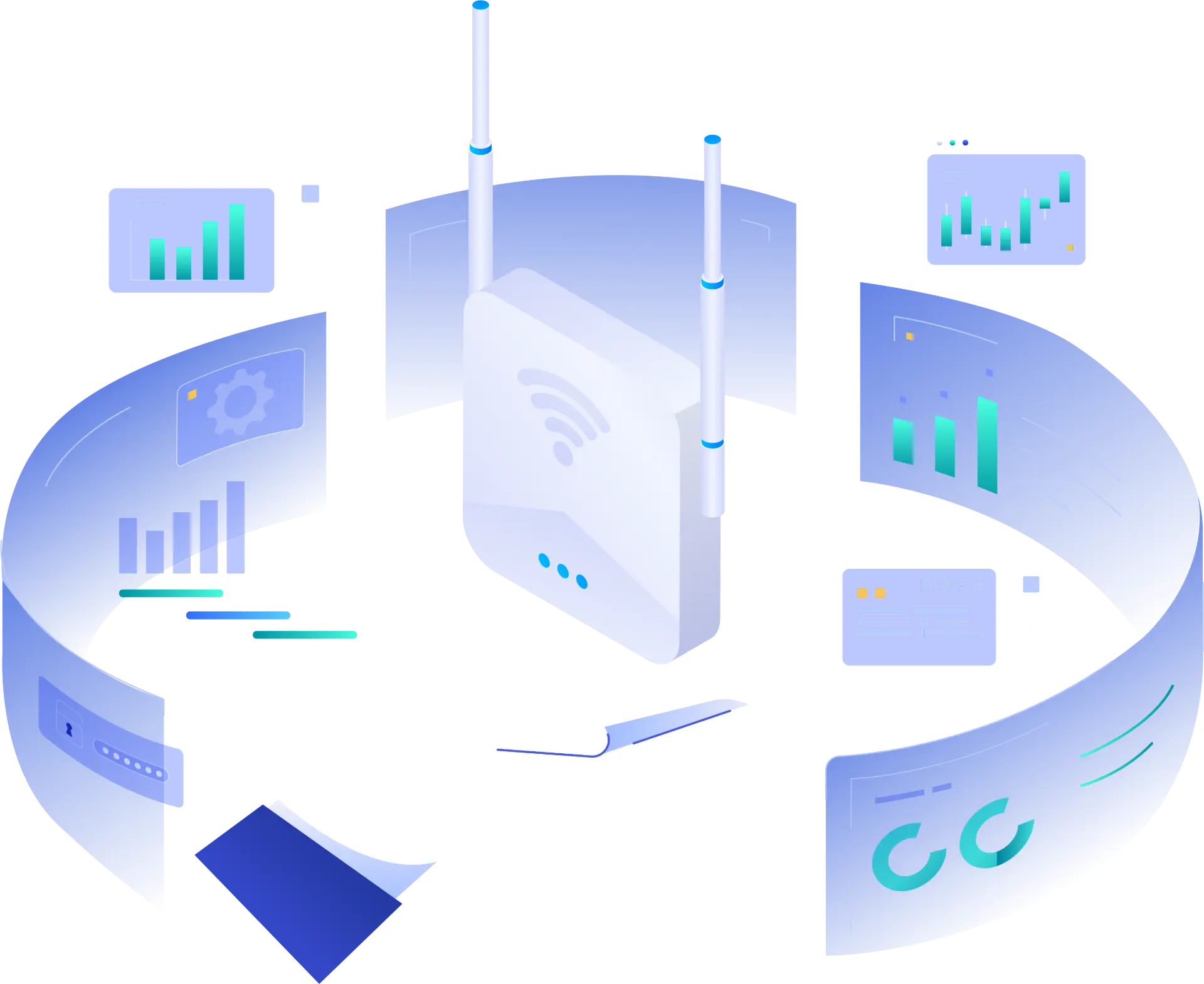 ProCare managed network devices banner with router, analytics, and monitoring visuals, representing secure device management and optimised network performance for Australian businesses.