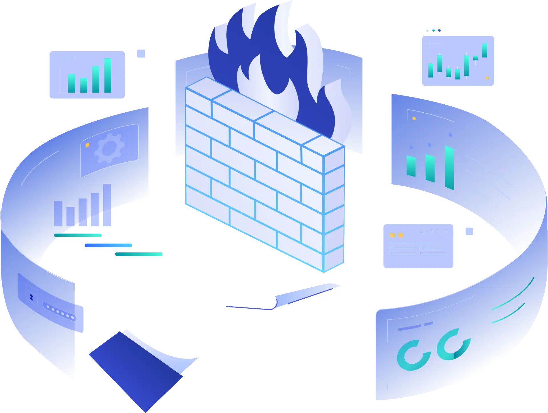 ProCare managed firewall banner with firewall, flames, and analytics visuals, representing next generation firewall management to detect, block, and mitigate advanced threats for Australian businesses.