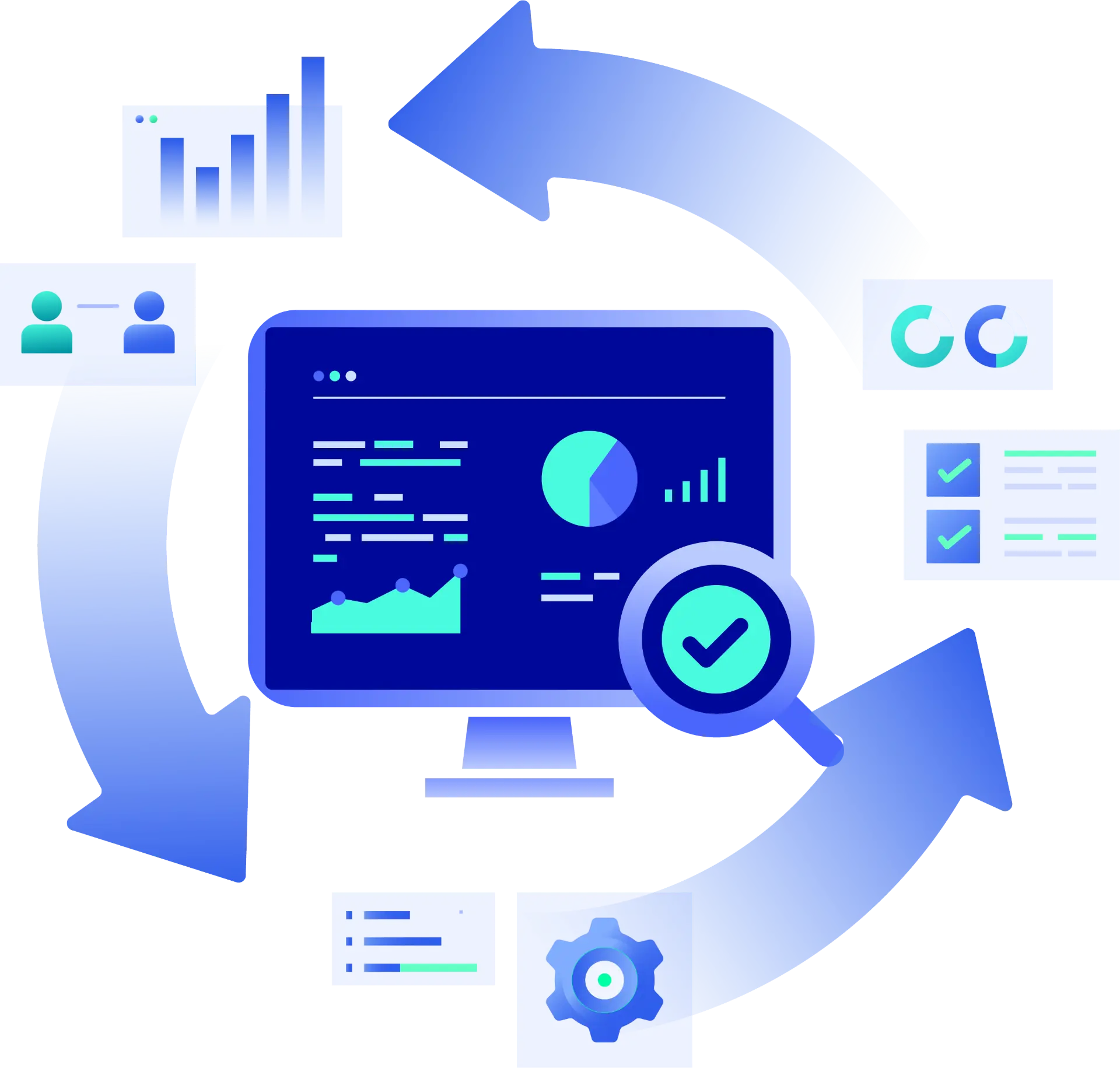 endpoint management banner with computer monitor, analytics visuals, and security icons, representing streamlined device management and compliance for modern workplaces.