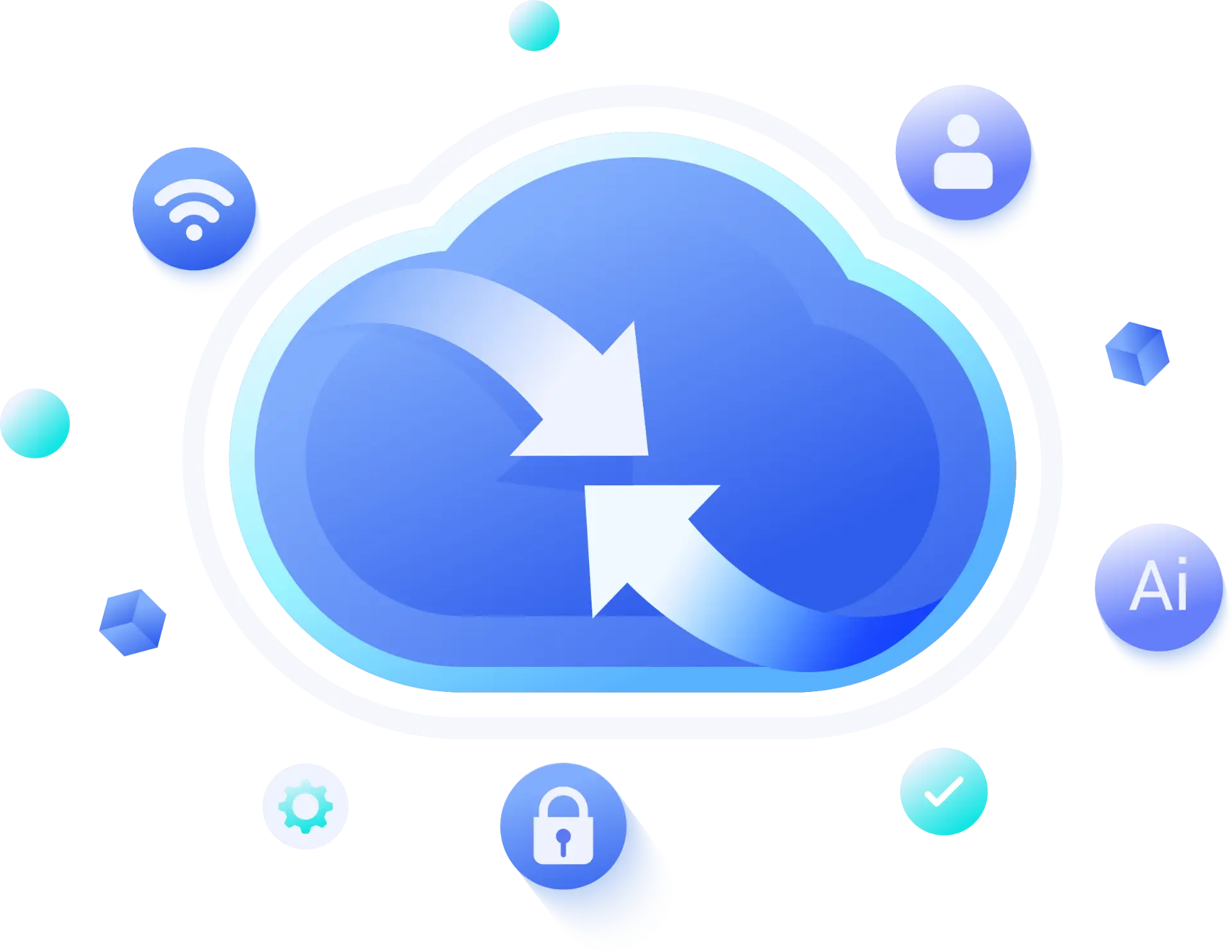 virtual desktops banner with cloud icon, sync arrows, and security visuals, representing scalable remote desktop solutions for Australian businesses.