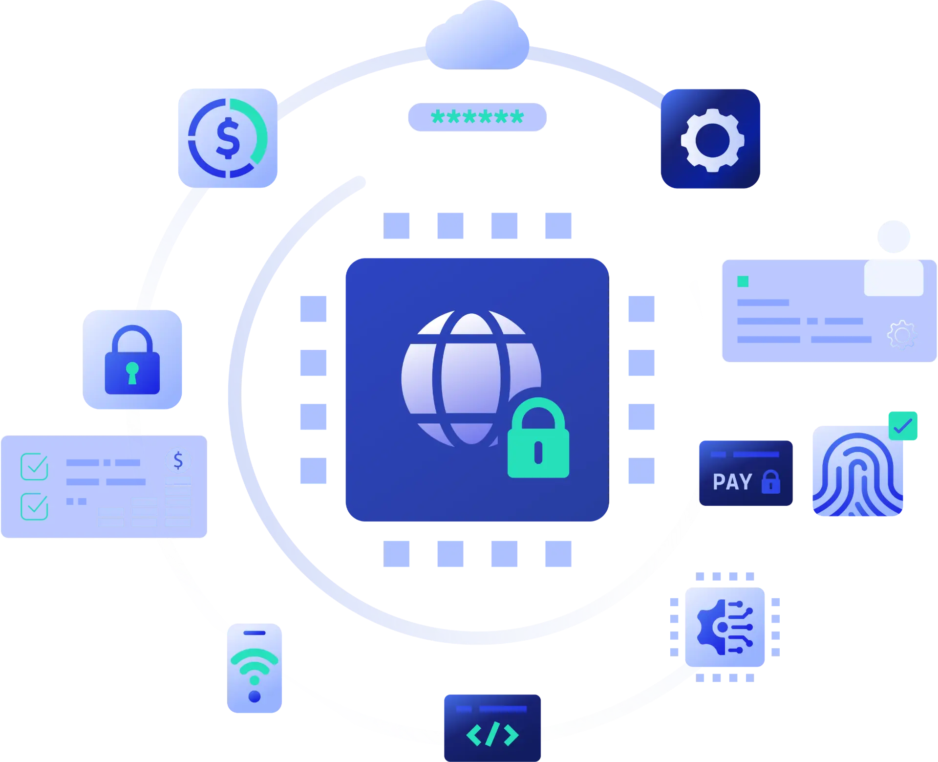 secure network banner featuring globe with padlock, cloud, and connectivity icons, symbolising resilient, high-performance network solutions with security and flexibility.