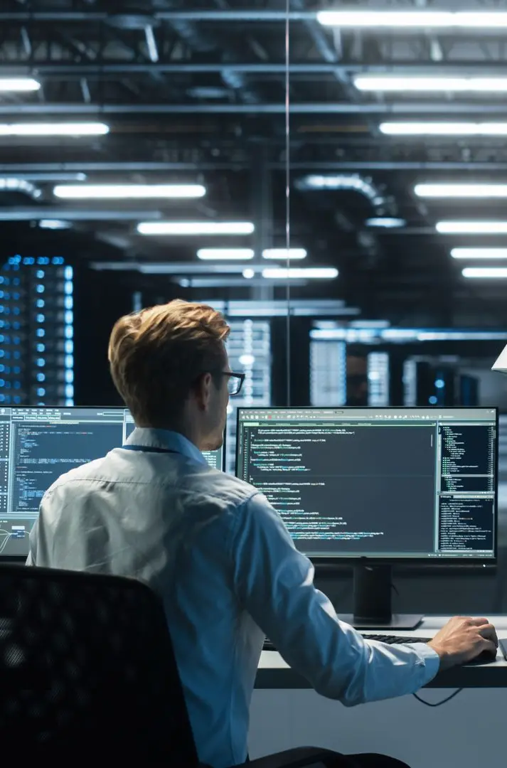 Image of engineer who coding in front of monitor